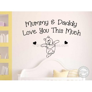Nursery Wall Sticker Quote, Winnie The Pooh Bedroom Wall Decor Decal, Mummy & Daddy Love You