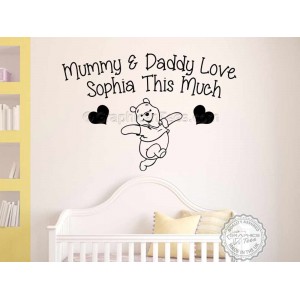 Personalised Nursery Wall Sticker, Winnie The Pooh Bedroom Wall Decor Decal Mummy & Daddy Love Quote