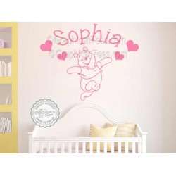 Personalised Nursery Wall Sticker, Winnie The Pooh Bedroom Wall Decor Decal 