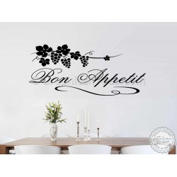 Bon Appetit Kitchen Wall Sticker Quote, with Grapevine, Kitchen Dining Room Wall Mural
