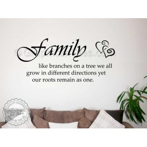 Family Like Branches on a Tree, Kitchen Dining Room Family Wall Quote Sticker with Hearts