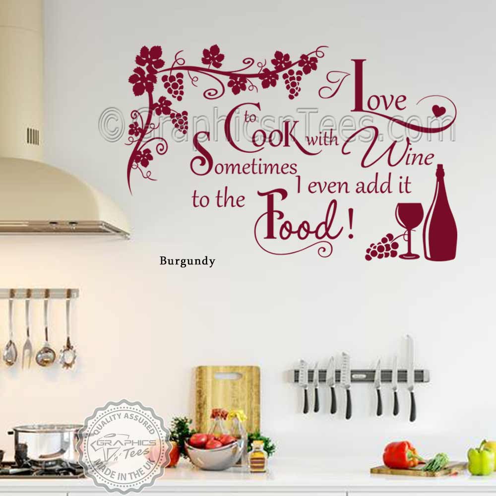 Cook With Wine Kitchen  Wall  Sticker Funny Kitchen  Cooking 