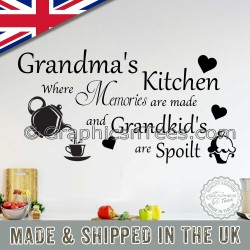 Grandma's Kitchen Wall Stickers Memories Are Made Family Quote with Tea Pot and Cupcake Wall Decor Decals