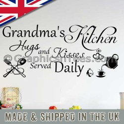 Grandma's Kitchen Wall Sticker Hugs & Kisses Wall Quote Decor Decal