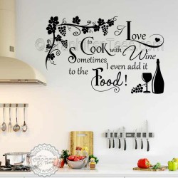 Cook With Wine Kitchen Wall Sticker Funny Kitchen Cooking Quote Home Wall Art Decor Decal with Grapevine