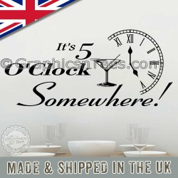 5 Oclock Somewhere Funny Wall Stickers Kitchen Quote Wine Bar Restaurant Decor Decals