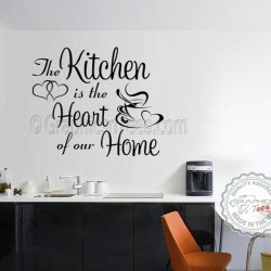 Kitchen Is The Heart Of Our Home with Heart and Coffee Cup Family Wall Sticker, Kitchen Dining Room