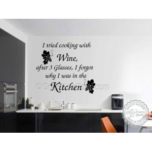 I Tried Cooking with Wine, Kitchen Dining Room Wall Art Mural Sticker Decals Quote