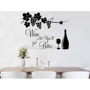 Wine a Bit, Kitchen Dining Room Wall Quote Sticker Vinyl Mural Decal