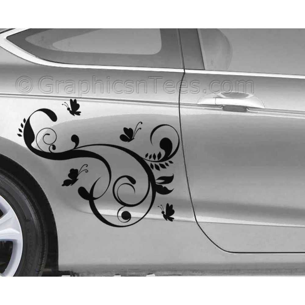 Flowers and Butterflies Car Stickers, Custom Graphic Decal - Girly Car ...
