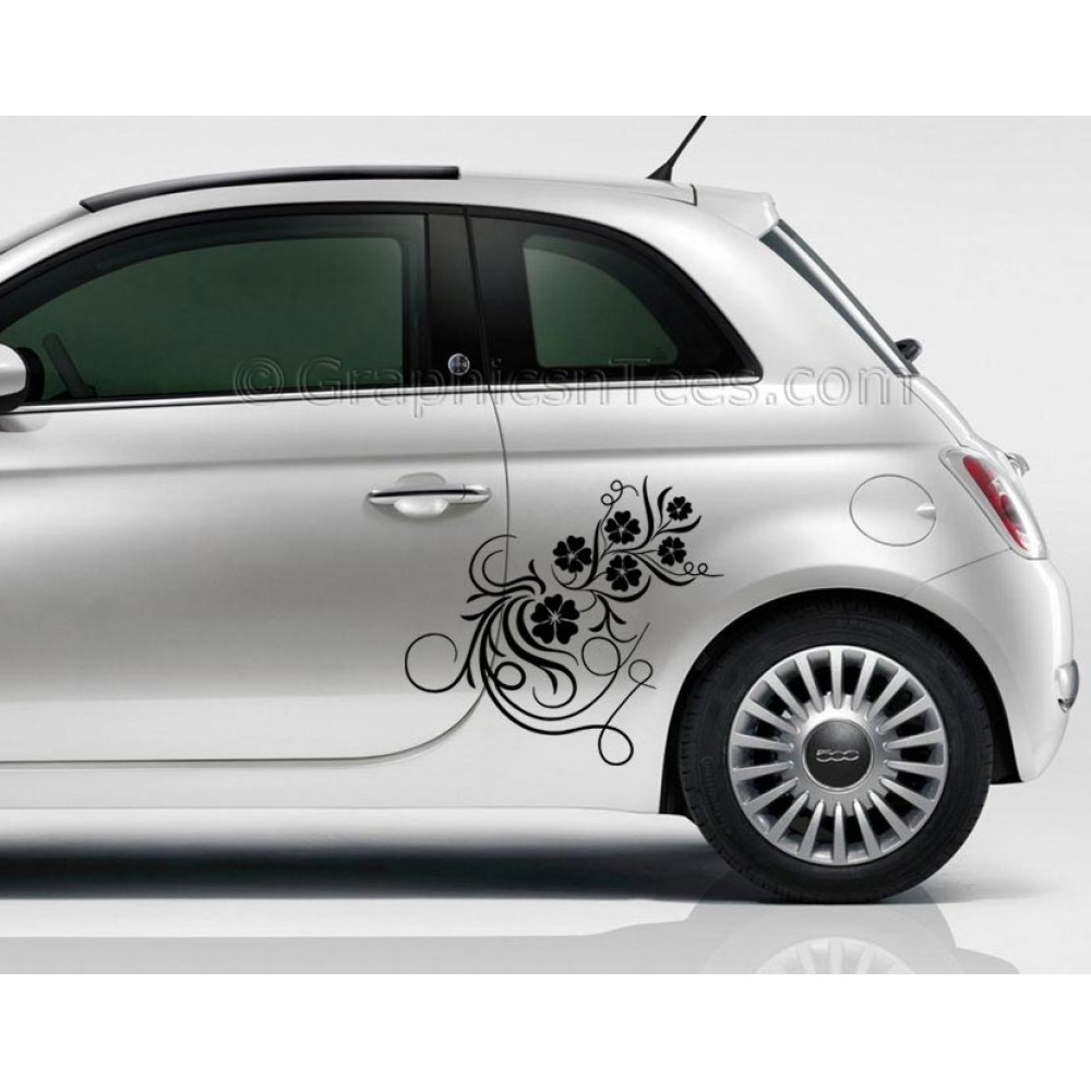 Fiat 500 Flower Vine Car Sticker Custom Vinyl Graphic Decal