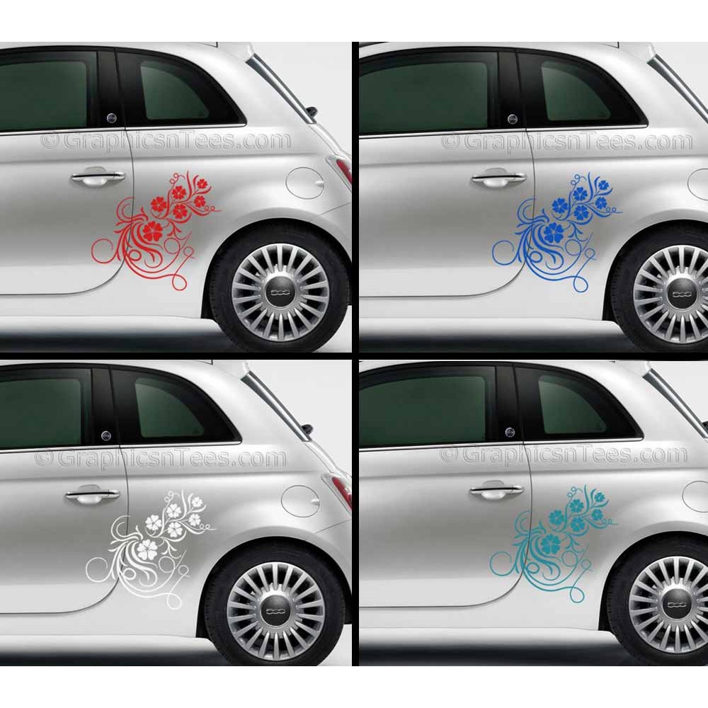 Fiat 500 Flower Vine Car Sticker Custom Vinyl Graphic Decal