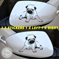 Cute Pug Puppy Dog, Wing Mirror, Bumper, Car Body Stickers Vinyl Graphic Decal x2
