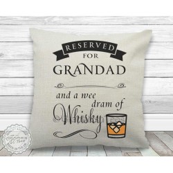 Reserved For Grandad and Whisky Fun Quote Printed on Quality Linen Textured Cream Cushion Cover
