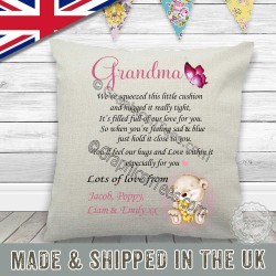 Personalised Grandma Hug Cushion We Squeezed This Little Pillow Quality Linen Textured Cream Cover Ideal Mothers Day Birthday Christmas Gift