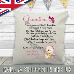 Personalised Grandma Hug Cushion We Squeezed This Little Pillow Quality Linen Textured Cream Cover Ideal Mothers Day Birthday Christmas Gift