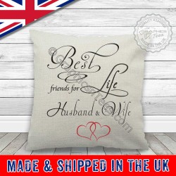 Best Friends For Life Husband & Wife Quote on Quality Linen Textured Cushion Gift Present 