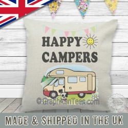 Happy Campers Cushion Cover Fun Mortorhome Caravan Campervan RV Pillow Case