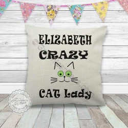 Personalised Crazy Cat Lady Cushion Fun Quote on Quality Linen Textured Cream Cushion Ideal Cat Lovers Gift