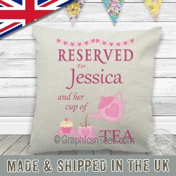Reserved For Cup Of Tea Personalised Gift Fun Quote on Quality Textured Cream Linen Cushion 