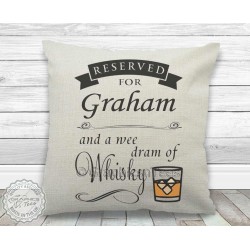 Personalised Reserved For Whisky Fun Quote on Quality Linen Textured Cream Cushion Cover