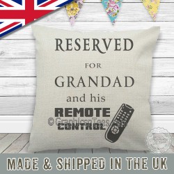 Reserved For Grandad and Remote Control Fun Quote Printed on Quality Linen Textured Cream Cushion Cover