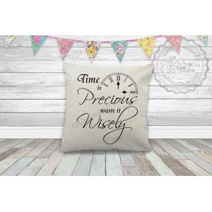 Time is Precious Waste it Wisely Inspirational Quote on Quality Textured Cream Linen Cushion
