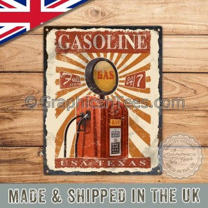 Gasoline USA Texas Vintage Metal Sign