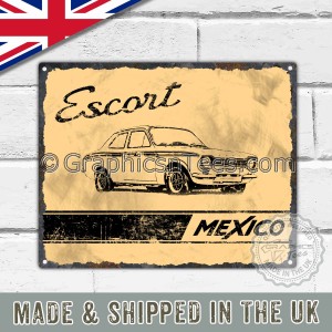 MK1 Ford Escort Mexico Retro Vintage Metal Sign in Sepia