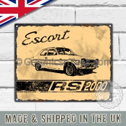 MK1 Ford Escort RS 2000 Retro Vintage Metal Sign in Sepia