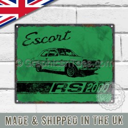 MK1 Ford Escort RS 2000 Retro Vintage Metal Sign in Green