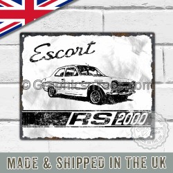 MK1 Ford Escort RS 2000 Retro Vintage Metal Sign in White
