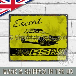 MK1 Ford Escort RS 2000 Retro Vintage Metal Sign in Yellow
