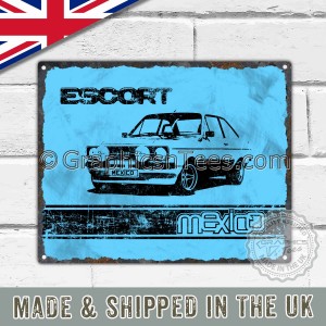 MK2 Ford Escort Mexico Retro Vintage Metal Sign in Blue