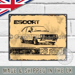 MK2 Ford Escort RS2000 Retro Vintage Metal Sign in Sepia