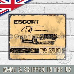 MK2 Ford Escort RS2000 Retro Vintage Metal Sign in Sepia
