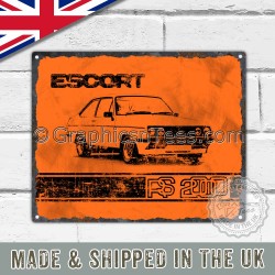 MK2 Ford Escort RS2000 Retro Vintage Metal Sign in Orange