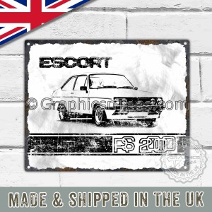 MK2 Ford Escort RS2000 Retro Vintage Metal Sign in White