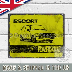 MK2 Ford Escort RS2000 Retro Vintage Metal Sign in Yellow