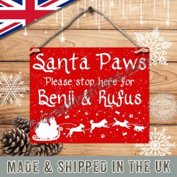 Personalised Santa Paws Stop Here Hanging Christmas Sign For Dogs